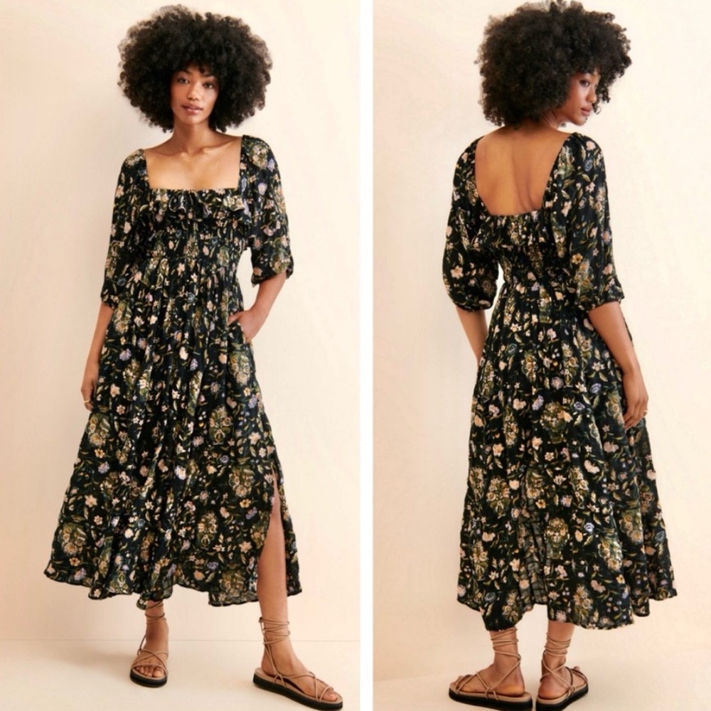 Free People Oasis Floral Printed Midi Dress in Black $168 - Picture 6 of 8